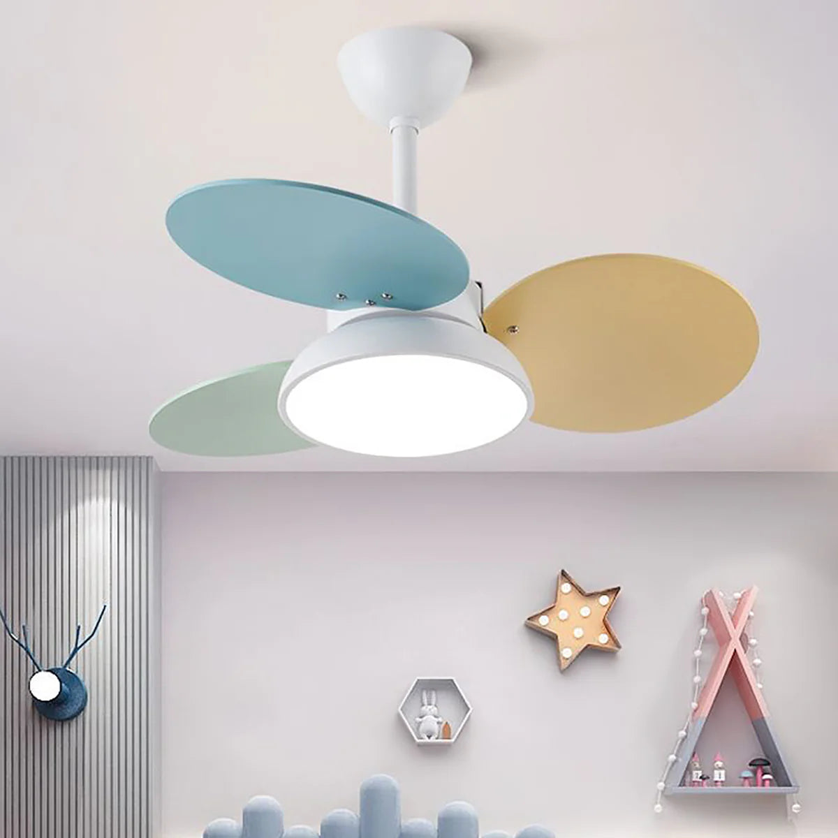Macaron Colorful Round Ceiling Fan Light