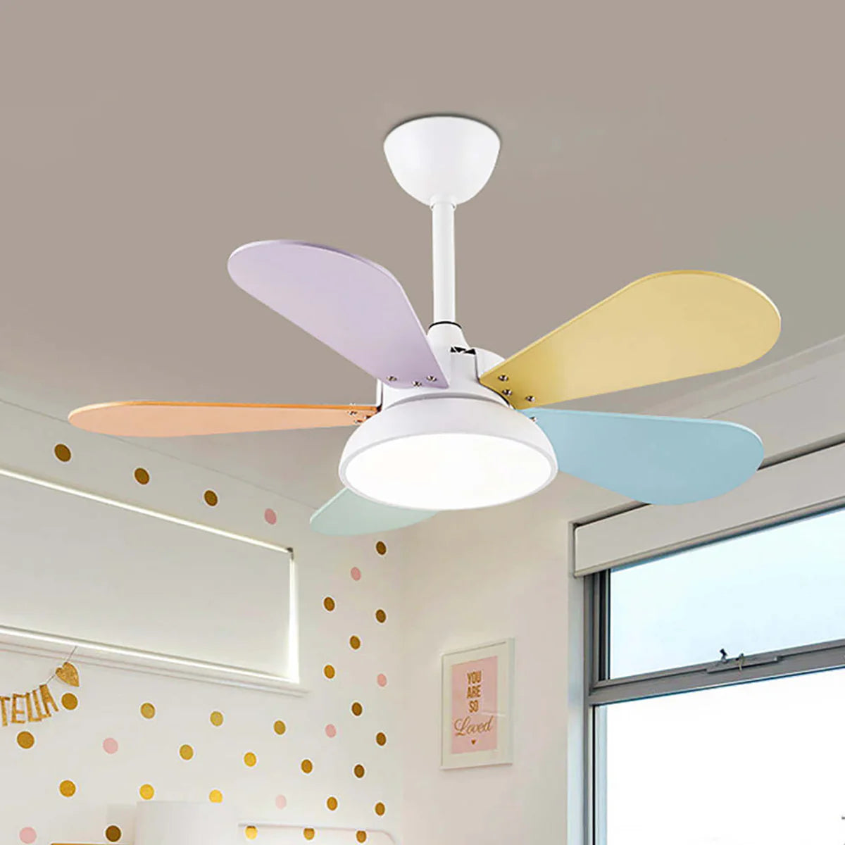 Macaron Colorful Round Ceiling Fan Light