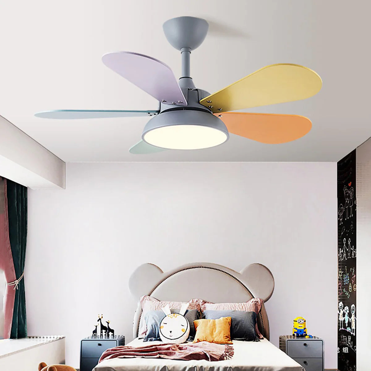 Macaron Colorful Round Ceiling Fan Light