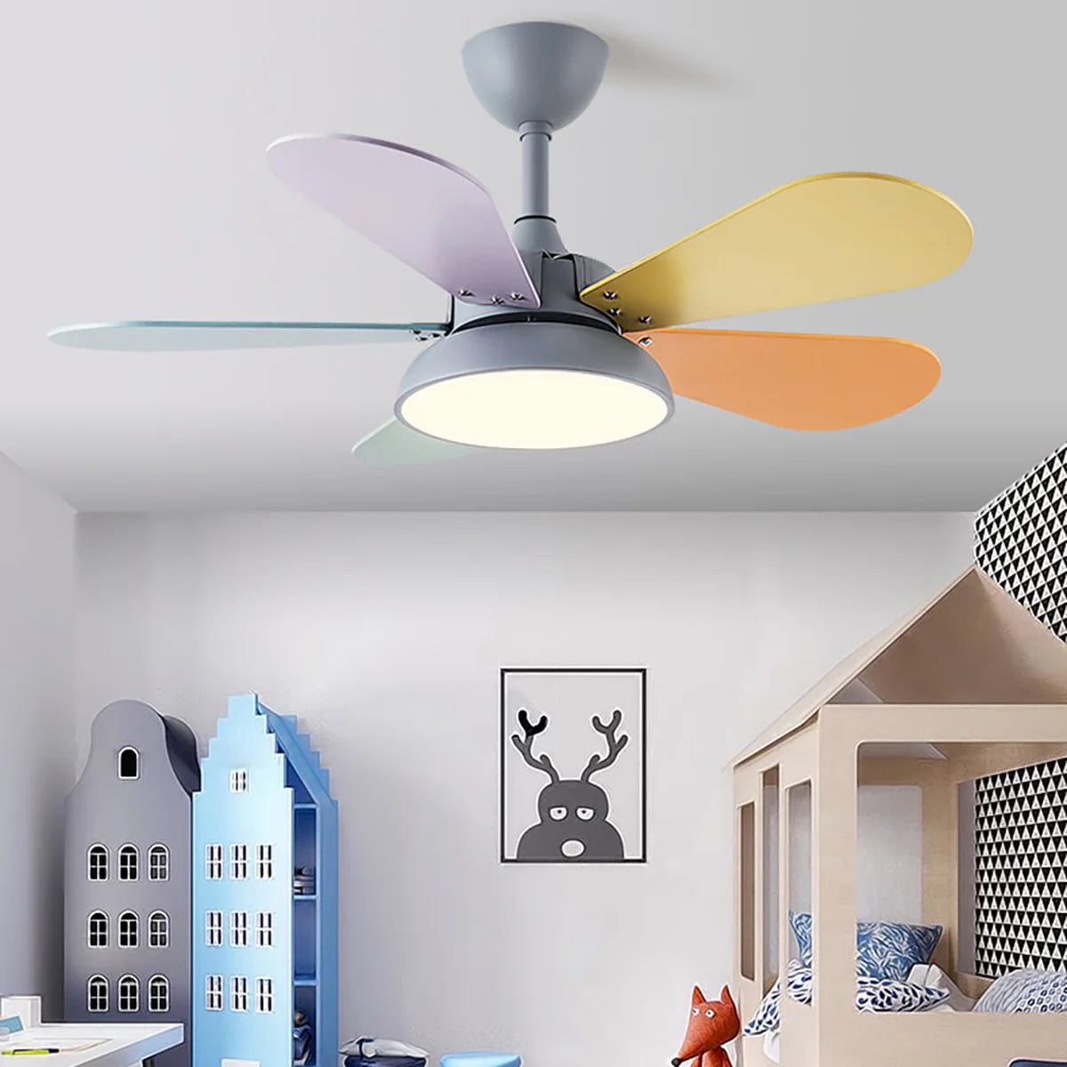 Macaron Colorful Round Ceiling Fan Light