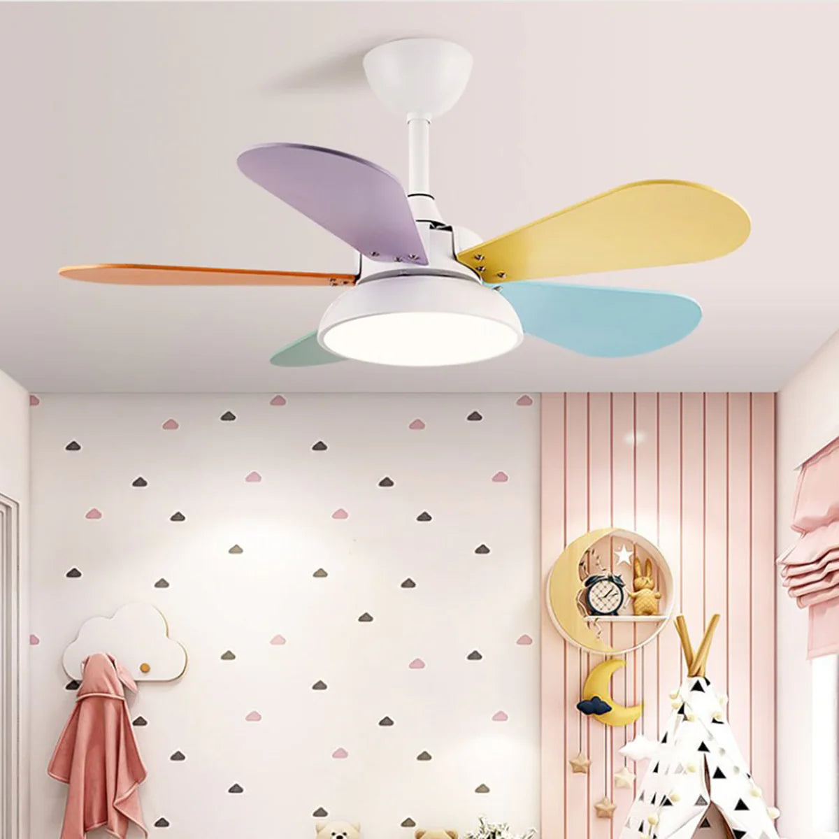 Macaron Colorful Round Ceiling Fan Light