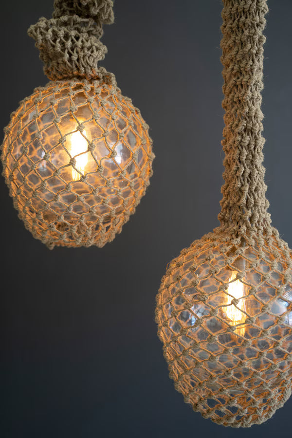 Macrame Jute Wrapped Glass Globe Pendant Light