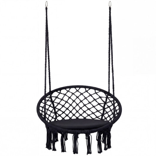 Macrame Swing Chair Hammock Chair with Round Seat Cushion-Black