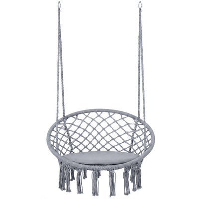 Macrame Swing Chair Hammock Chair with Round Seat Cushion-Grey