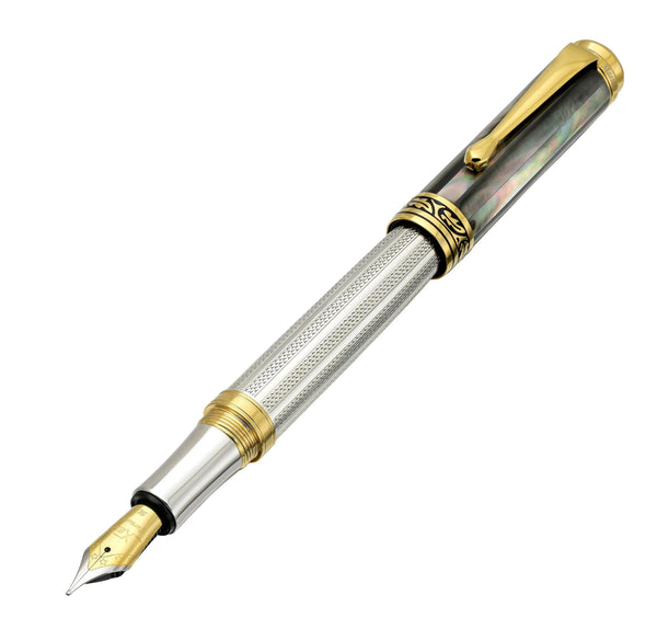 Maestro® 925 Sterling Silver Fountain Pen (Medium Nib) - Tahitian Black Mother of Pearl Cap - Gifts for You 'n Me