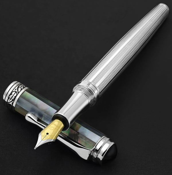 Maestro® 925 Sterling Silver Fountain Pen (Medium Nib) - Black Mother of Pearl Cap - Gifts for You 'n Me