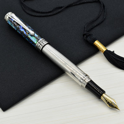 Xezo Maestro® 925 Sterling Silver Fountain Pen (Extra Fine Nib) - Paua Abalone Cap, Platinum Plated
