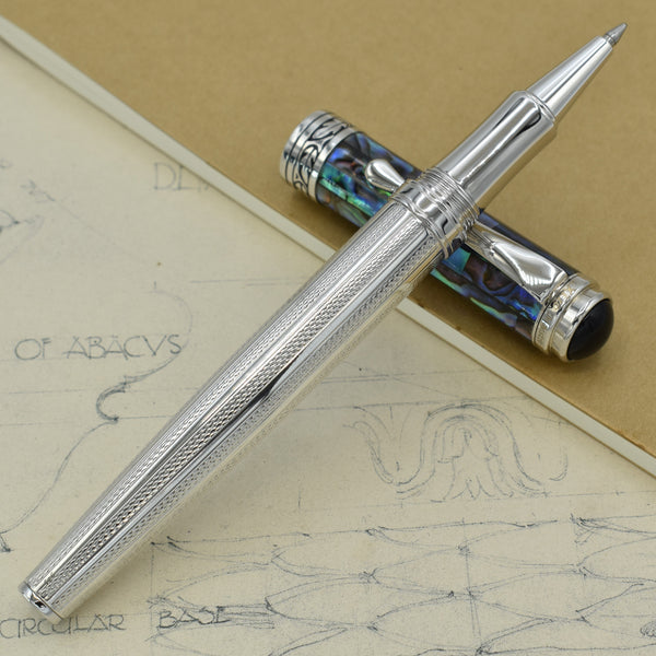 Xezo Maestro® 925 Sterling Silver Rollerball Pen - Paua Abalone Cap, Platinum Plated