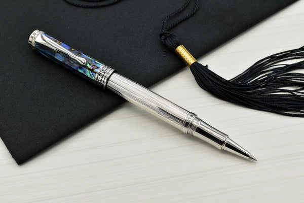 Xezo Maestro® 925 Sterling Silver Rollerball Pen - Paua Abalone Cap, Platinum Plated