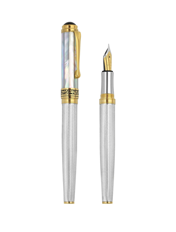 Maestro® 925 Sterling Silver Fountain Pen (Fine Nib) - White Mother of Pearl Cap - Gifts for You 'n Me