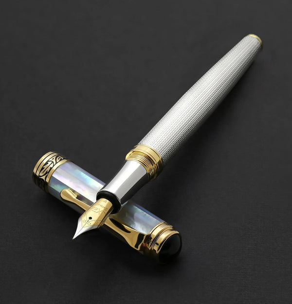 Maestro® 925 Sterling Silver Fountain Pen (Fine Nib) - White Mother of Pearl Cap - Gifts for You 'n Me