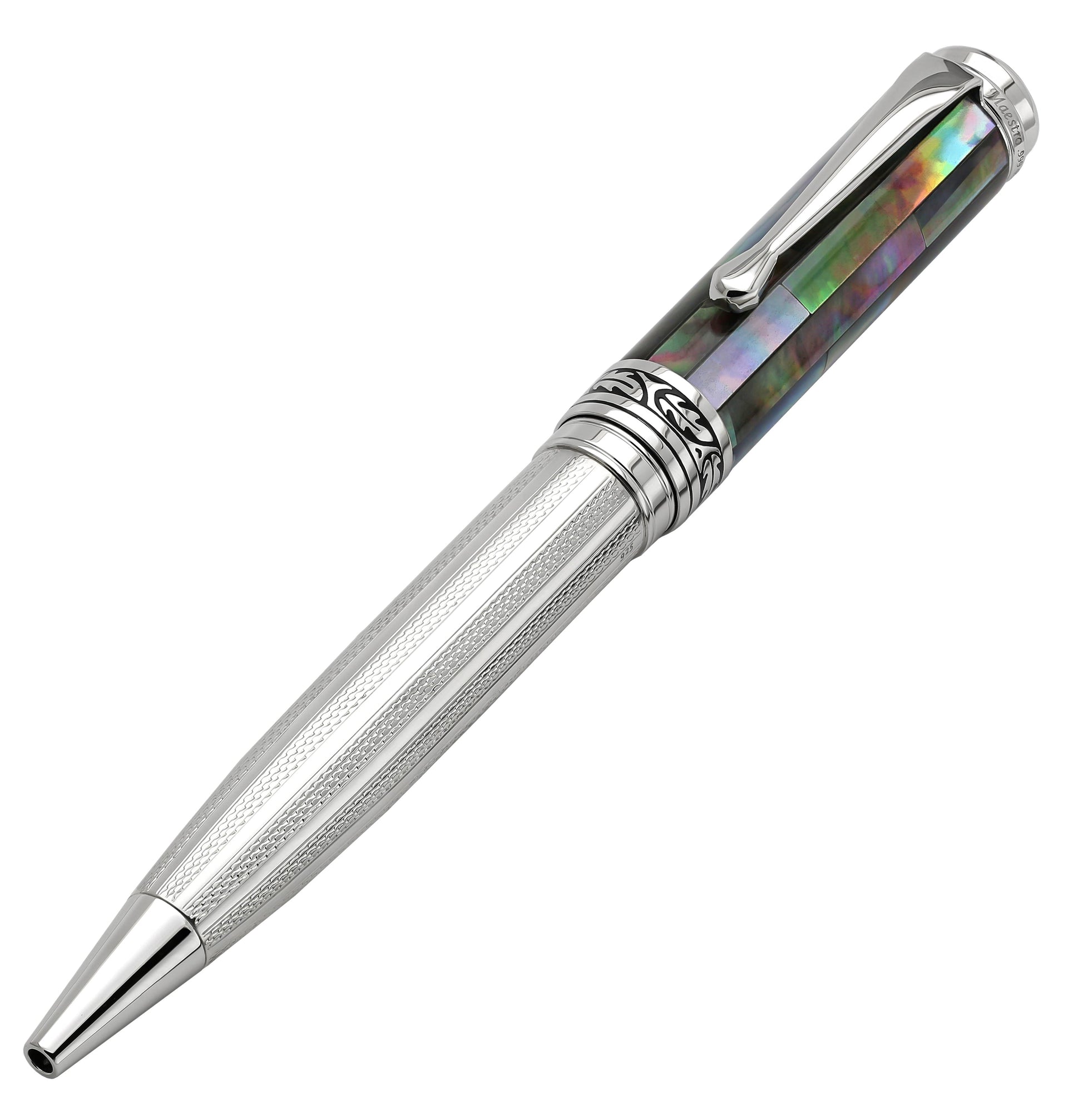 Xezo Maestro® 925 Sterling Silver Ballpoint Pen - Black Mother of Pearl Cap