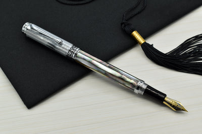 Xezo Maestro® Black Mother of Pearl Fountain Pen (Extra Fine Nib) - Chrome Plated