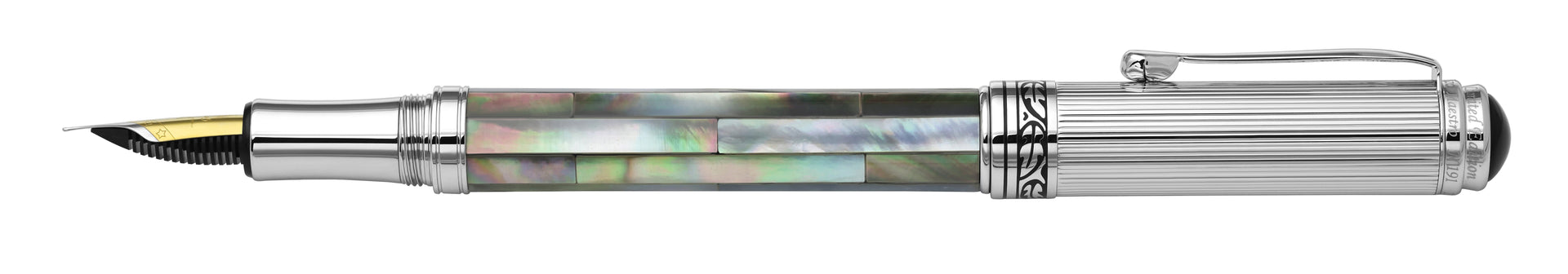 Maestro® Black Mother of Pearl Fountain Pen (Fine Nib) - Chrome Plated