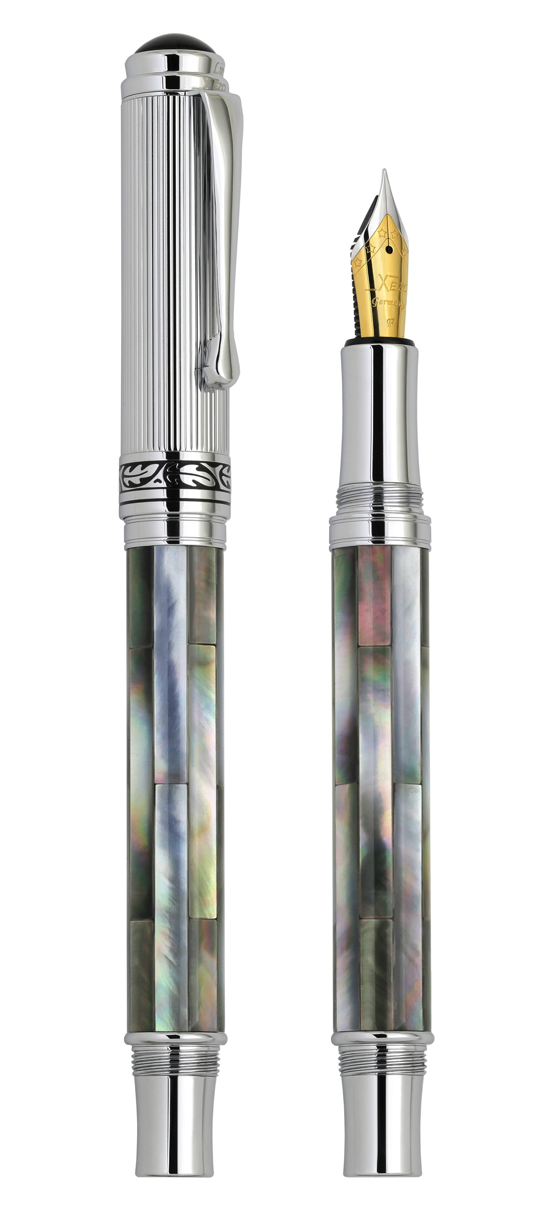 Maestro® Black Mother of Pearl Fountain Pen (Fine Nib) - Chrome Plated