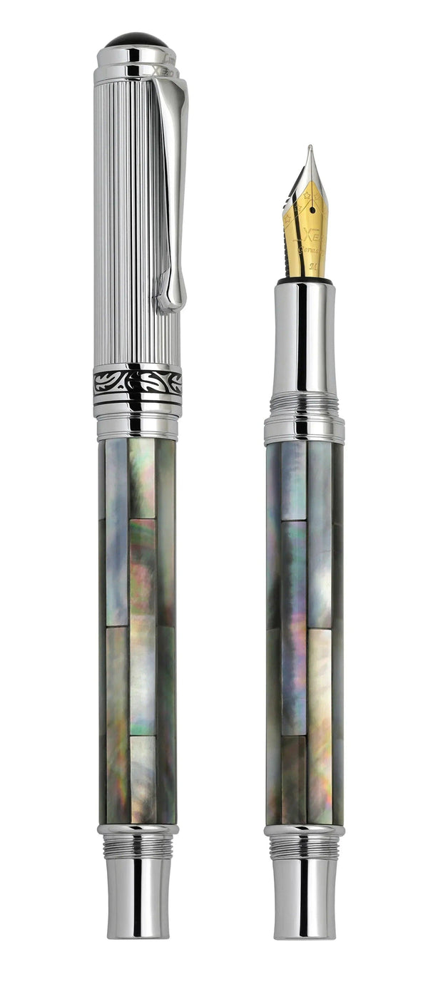 Maestro® Black Mother of Pearl Fountain Pen (Medium Nib) - Chrome Plated - Gifts for You 'n Me