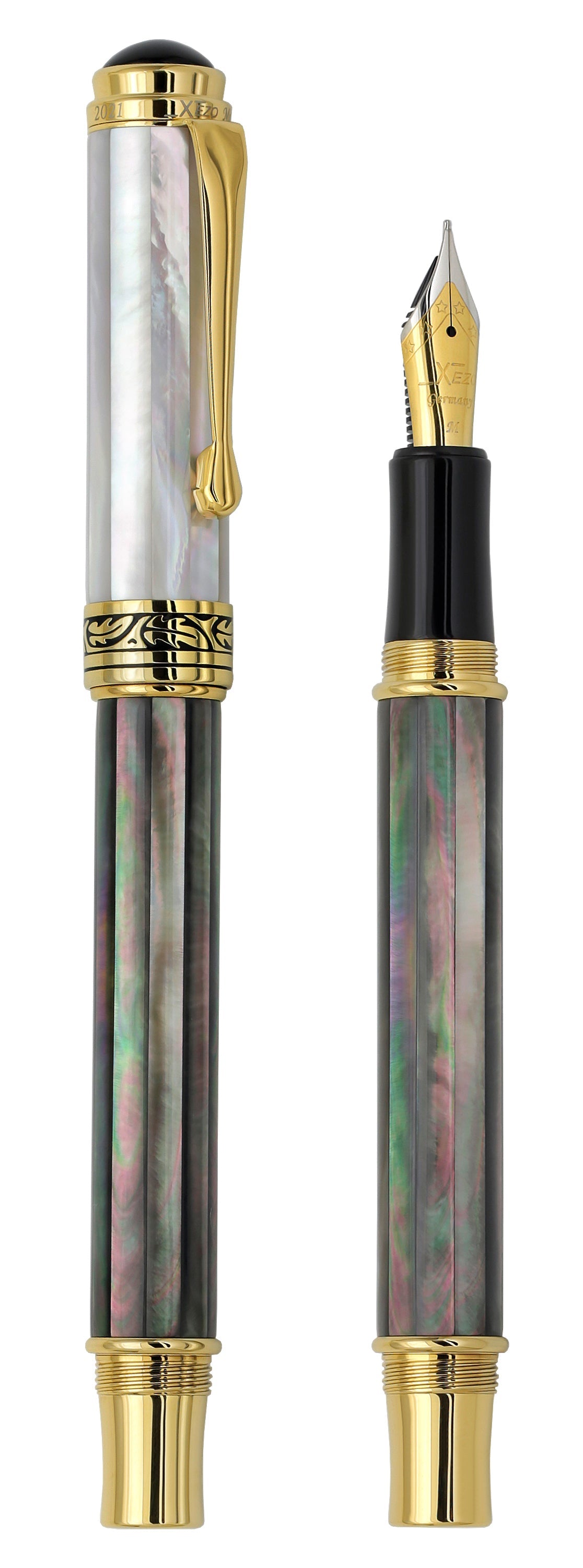Maestro® Black and White Mother of Pearl Fountain Pen (Medium Nib) - 18K Gold Plated