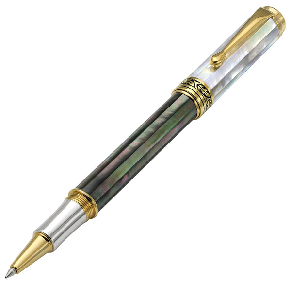 Maestro® Black and White Mother of Pearl Rollerball Pen - 18K Gold Plated - Gifts for You 'n Me