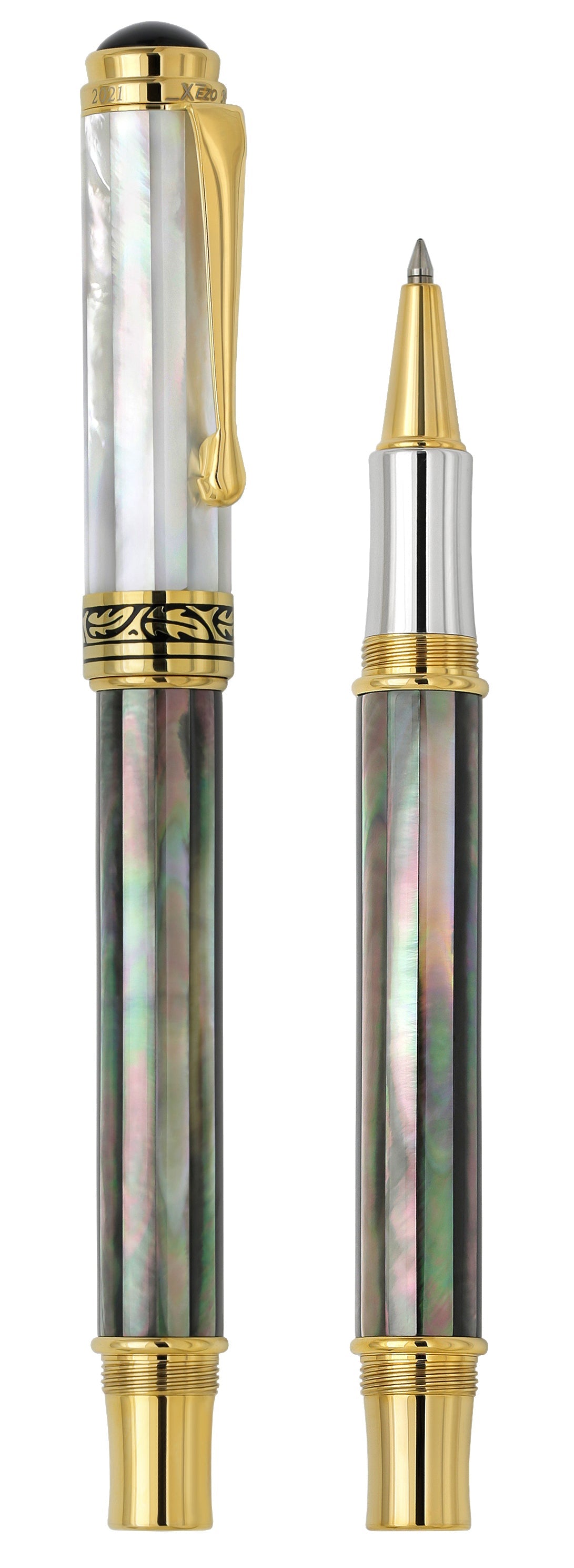 Maestro® Black and White Mother of Pearl Rollerball Pen - 18K Gold Plated