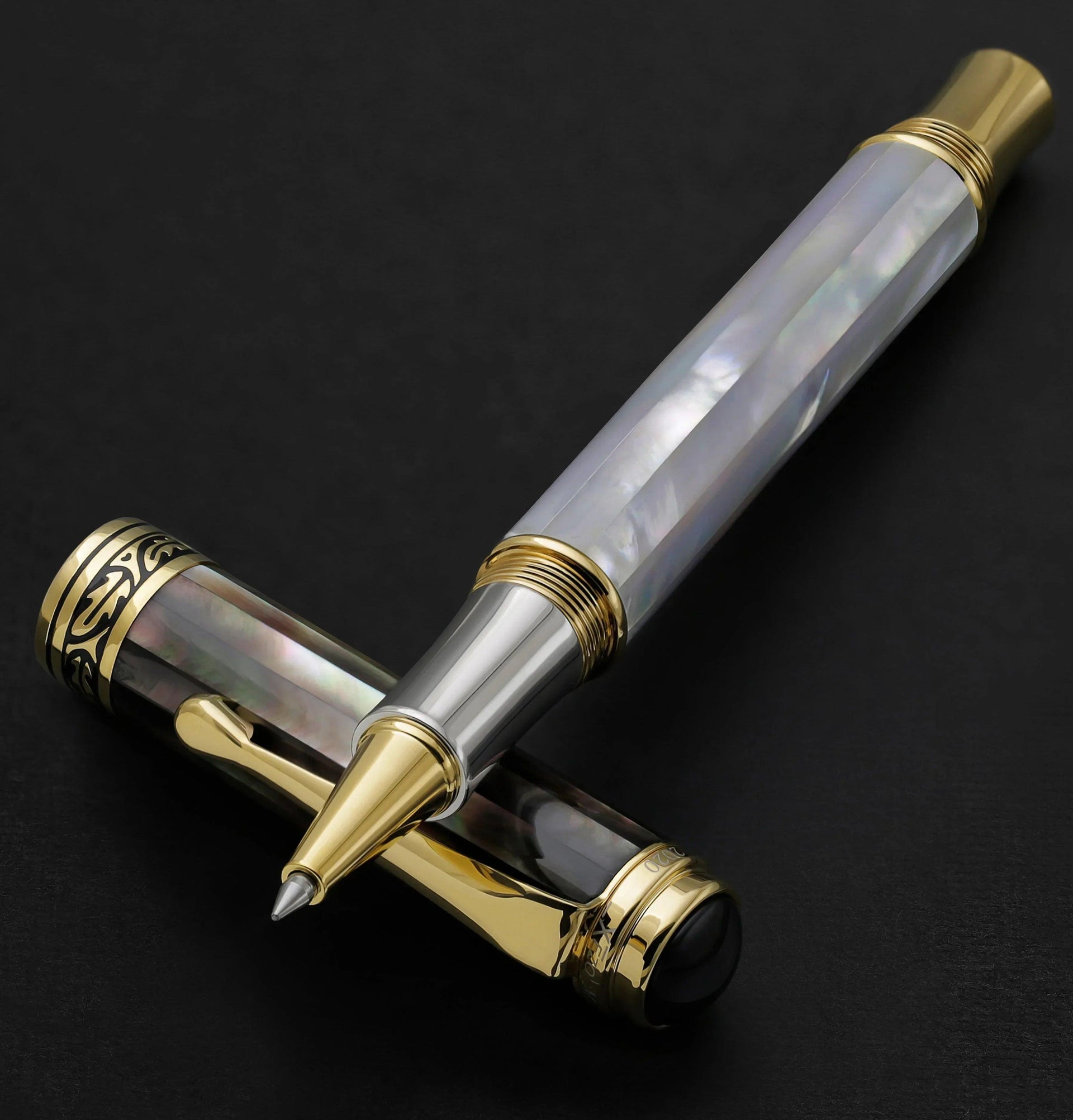 Maestro® White & Black Mother of Pearl Rollerball Pen - 18K Gold Plated - Gifts for You 'n Me