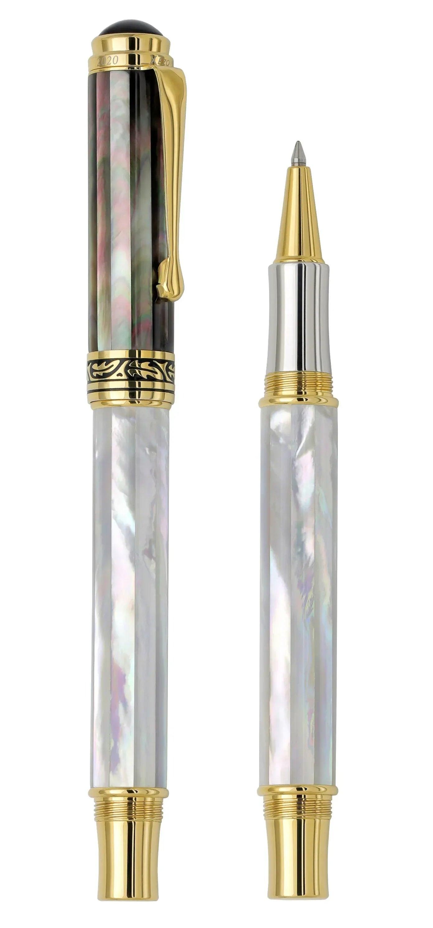 Maestro® White & Black Mother of Pearl Rollerball Pen - 18K Gold Plated - Gifts for You 'n Me