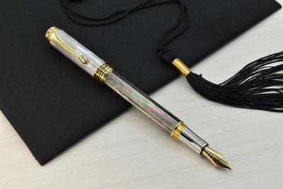 Xezo Maestro® Black and White Mother of Pearl Fountain Pen (Extra Fine Nib) - 18K Gold Plated