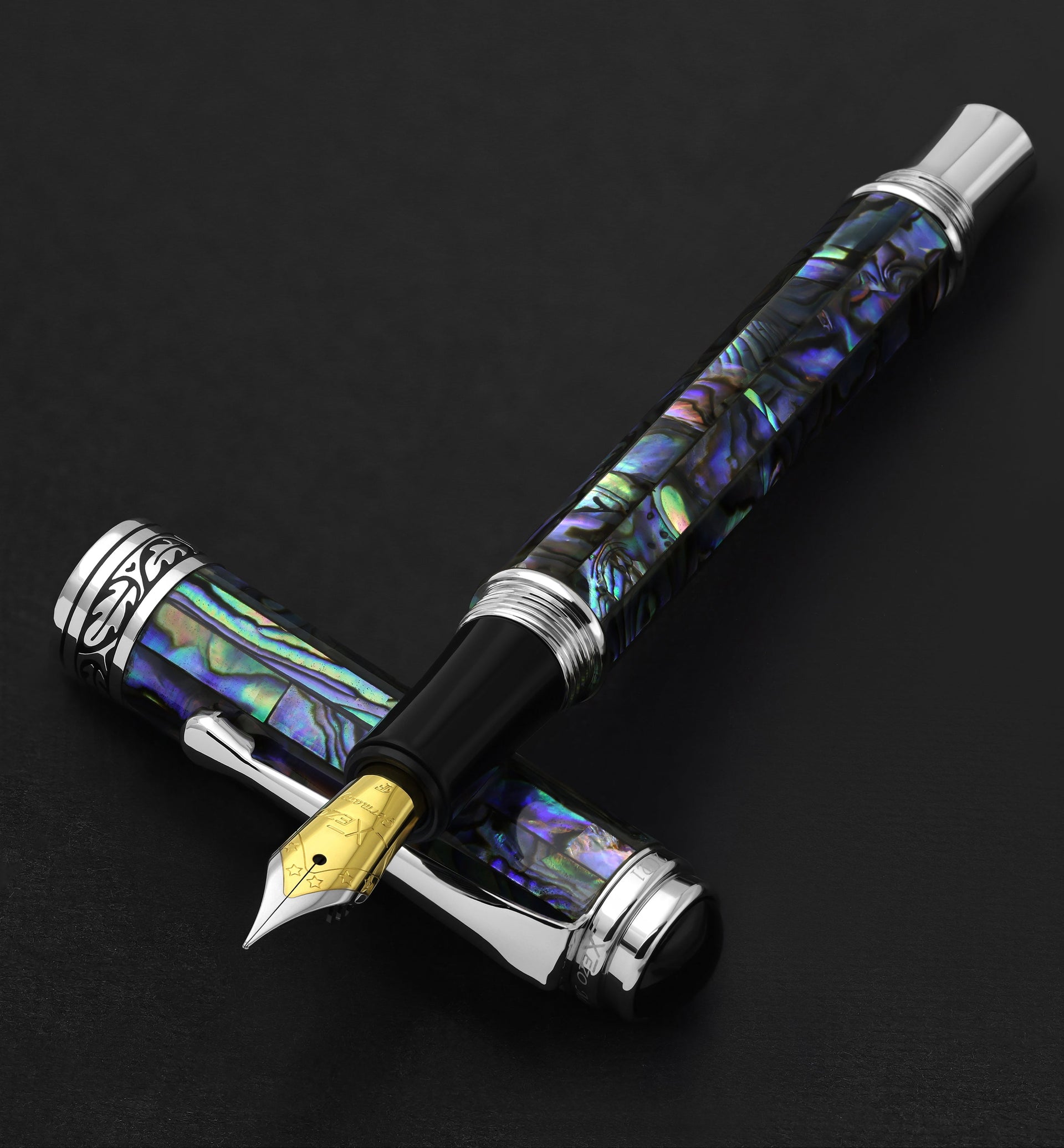 Maestro® Paua Abalone Sea Shell Fountain Pen (Fine Nib) - Platinum Plated