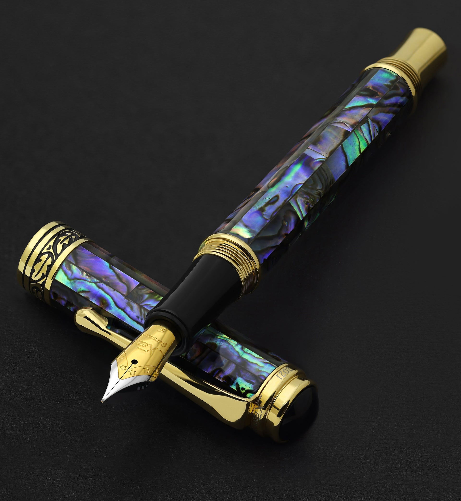 Xezo Maestro® Paua Abalone Sea Shell Fountain Pen (Fine Nib) - 18K Gold Plated
