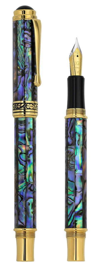 Xezo Maestro® Paua Abalone Sea Shell Fountain Pen (Fine Nib) - 18K Gold Plated