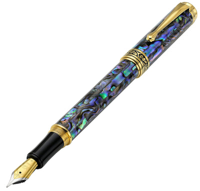 Maestro® Paua Abalone Sea Shell Fountain Pen (Medium Nib) and Rollerball Pen Set - 18K Gold Plated