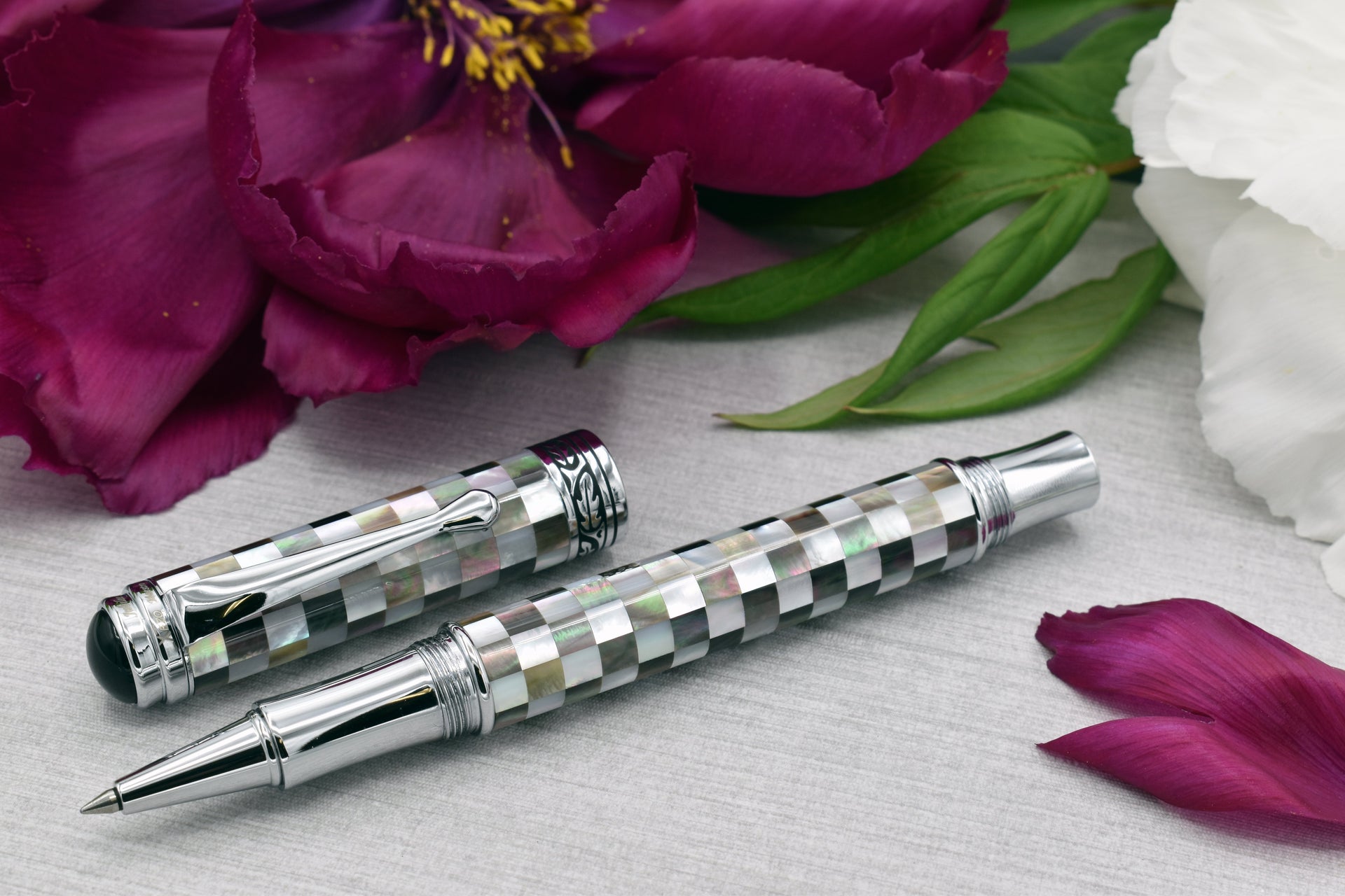 Xezo Maestro® Jubilee Classic of The Ocean Rollerball Pen - Black & White Mother of Pearl