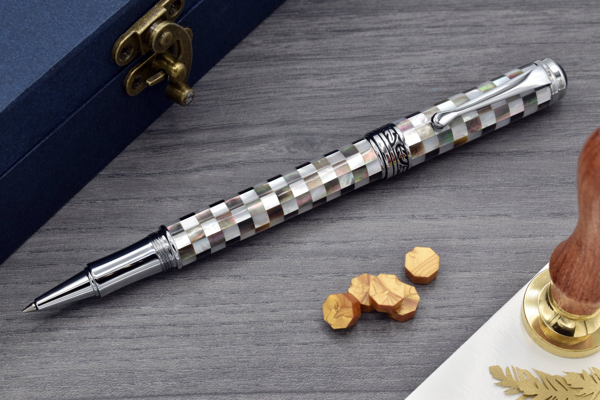 Xezo Maestro® Jubilee Classic of The Ocean Rollerball Pen - Black & White Mother of Pearl