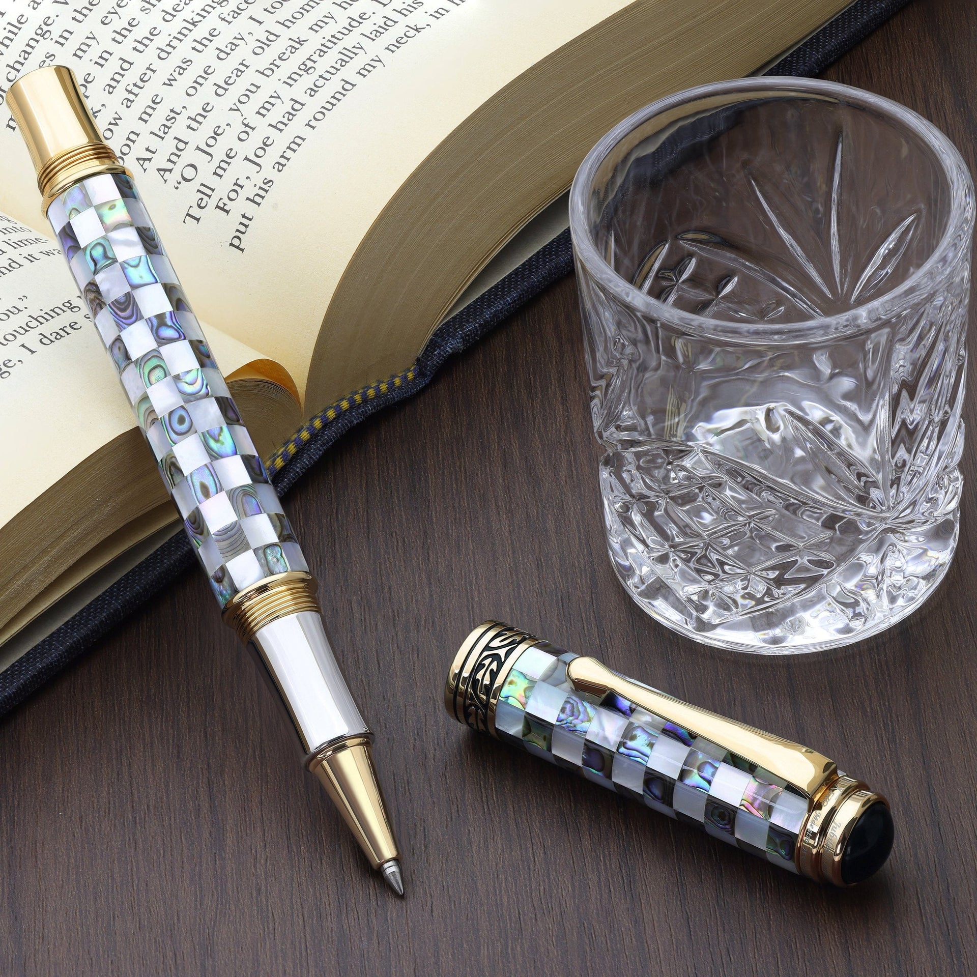 Xezo Maestro® Jubilee Classic of The Ocean Rollerball Pen - Paua Abalone & Oceanic White Mother of Pearl, 18K Gold Plated
