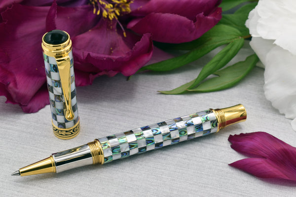 Xezo Maestro® Jubilee Classic of The Ocean Rollerball Pen - Paua Abalone & Oceanic White Mother of Pearl, 18K Gold Plated