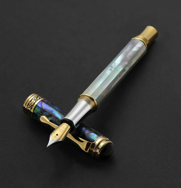 Maestro® 18K Gold Plated Fountain Pen (Fine Nib) - Oceanic White Mother of Pearl & Paua Abalone - Gifts for You 'n Me