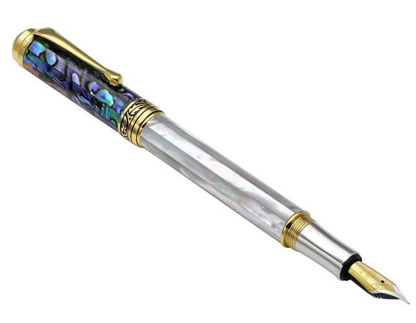 Maestro® 18K Gold Plated Fountain Pen (Fine Nib) - Oceanic White Mother of Pearl & Paua Abalone - Gifts for You 'n Me