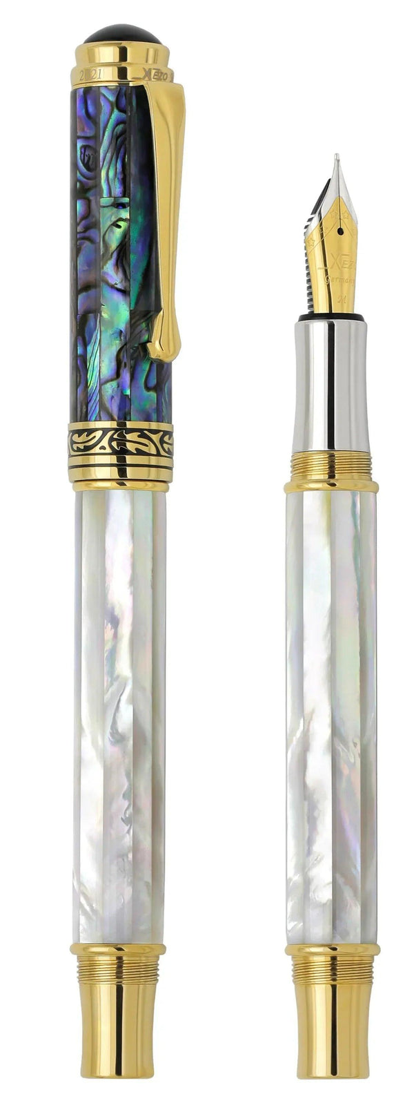Maestro® 18K Gold Plated Fountain Pen (Medium Nib) - Oceanic White Mother of Pearl & Paua Abalone - Gifts for You 'n Me
