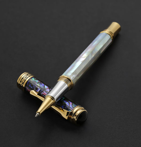 Maestro® 18K Gold Plated Fountain Pen (Fine Nib) and Rollerball Pen Set - Oceanic White Mother of Pearl & Paua Abalone