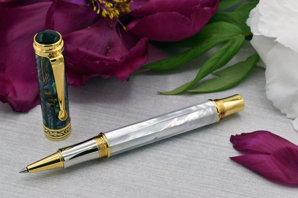 Maestro® 18K Gold Plated Rollerball Pen - Oceanic White Mother of Pearl & Paua Abalone - Gifts for You 'n Me