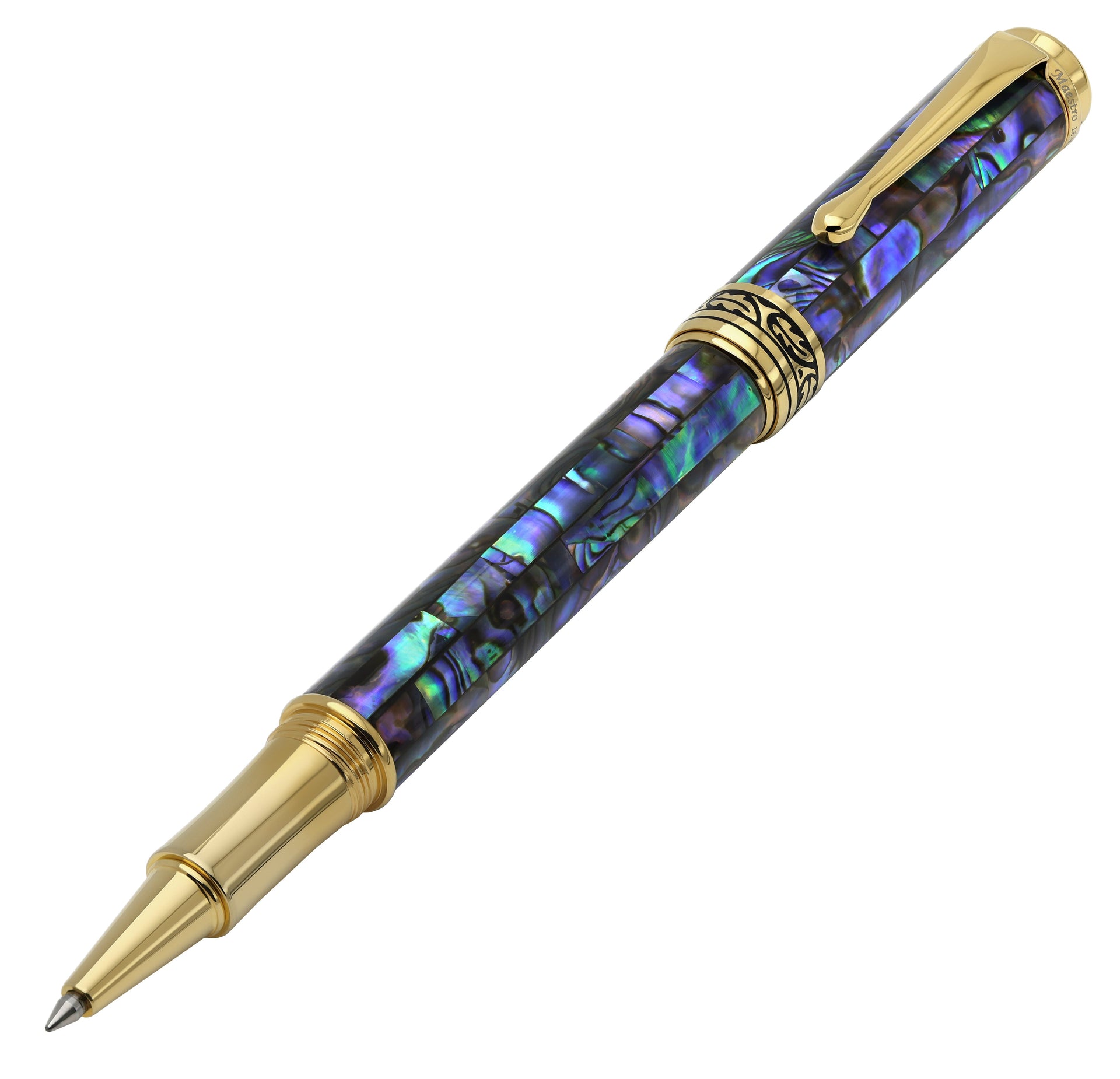 Maestro® Paua Abalone Sea Shell Fountain Pen (Medium Nib) and Rollerball Pen Set - 18K Gold Plated