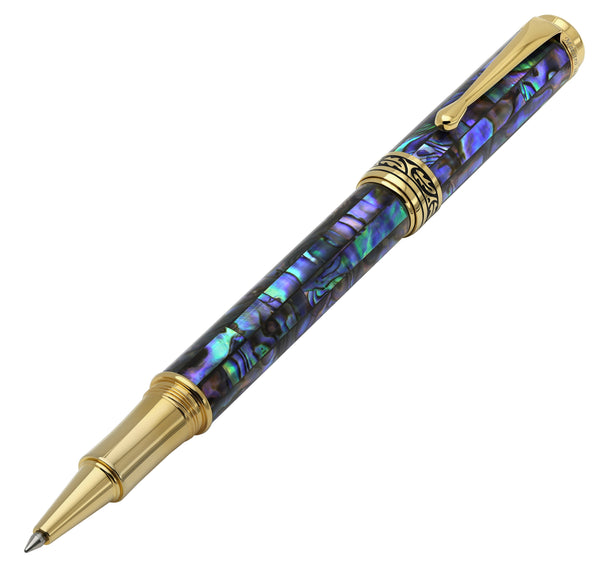 Maestro® Paua Abalone Sea Shell Fountain Pen (Medium Nib) and Rollerball Pen Set - 18K Gold Plated