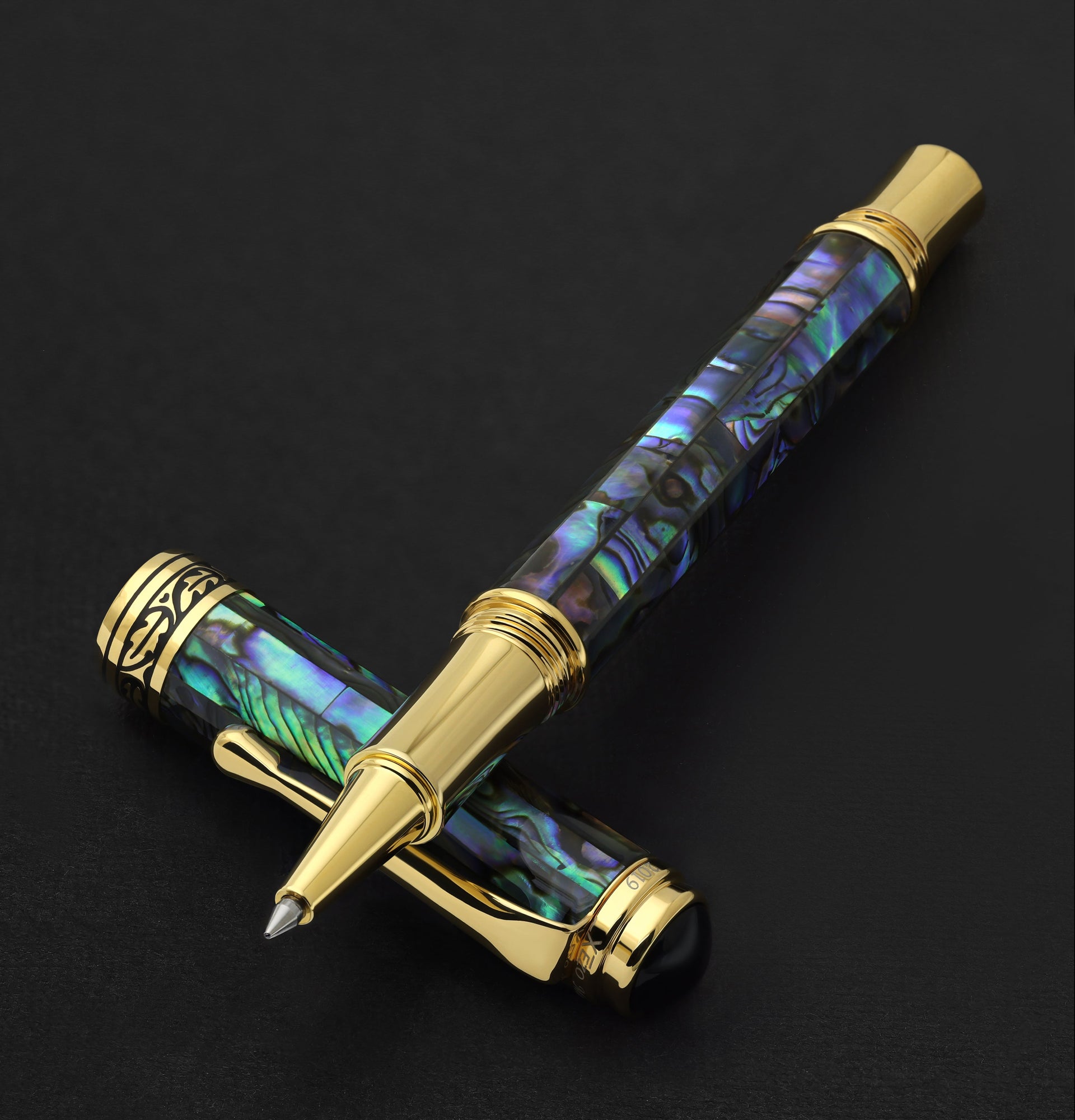 Maestro® Paua Abalone Sea Shell Fountain Pen (Medium Nib) and Rollerball Pen Set - 18K Gold Plated