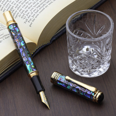 Xezo Maestro® Paua Abalone Sea Shell Fountain Pen (Extra Fine Nib) - 18K Gold Plated