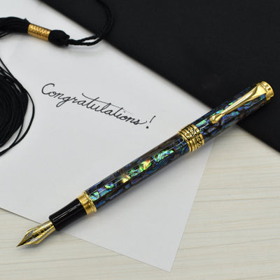 Xezo Maestro® Paua Abalone Sea Shell Fountain Pen (Extra Fine Nib) - 18K Gold Plated