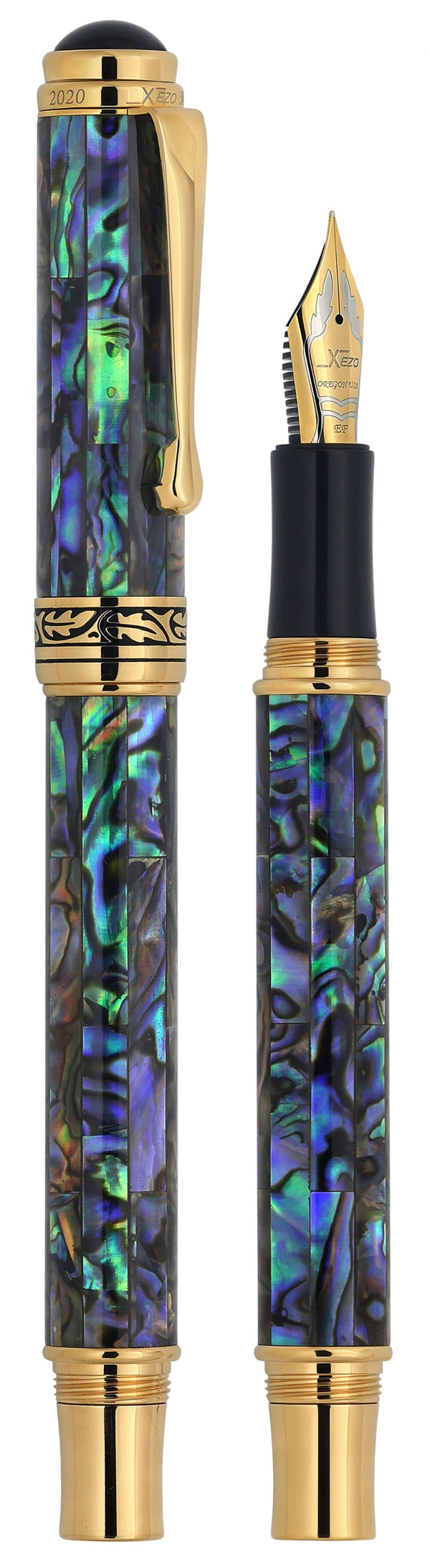 Xezo Maestro® Paua Abalone Sea Shell Fountain Pen (Extra Fine Nib) - 18K Gold Plated