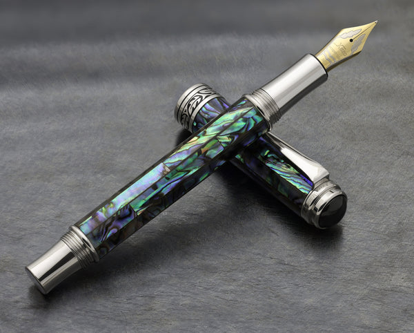 Xezo Maestro® Paua Abalone Sea Shell Fountain Pen (Medium-Fine 0.45 mm Nib) - Platinum Plated