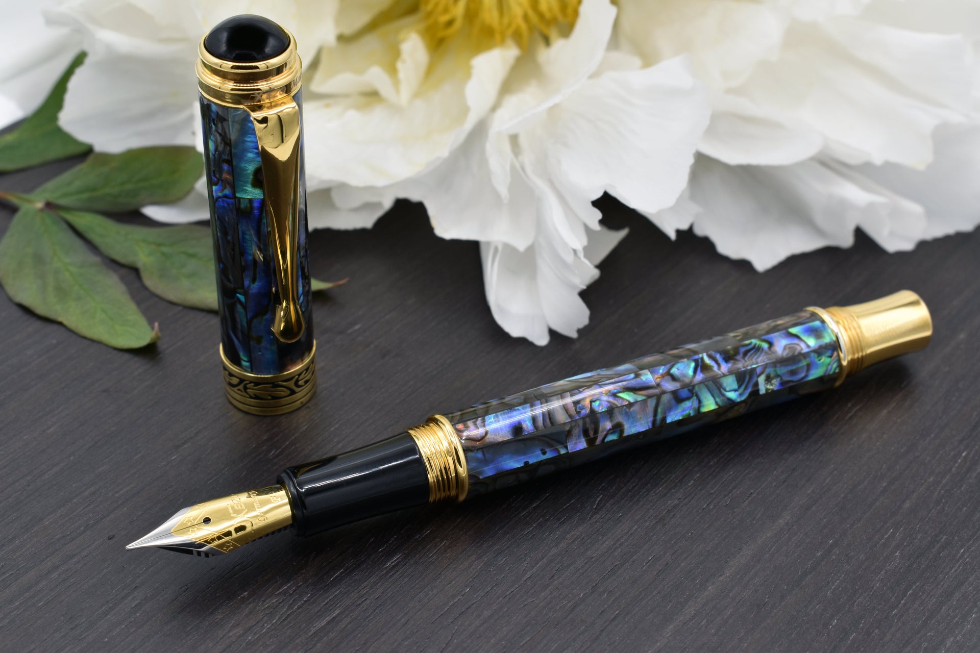 Xezo Maestro® Paua Abalone Sea Shell Fountain Pen (Fine Nib) - 18K Gold Plated