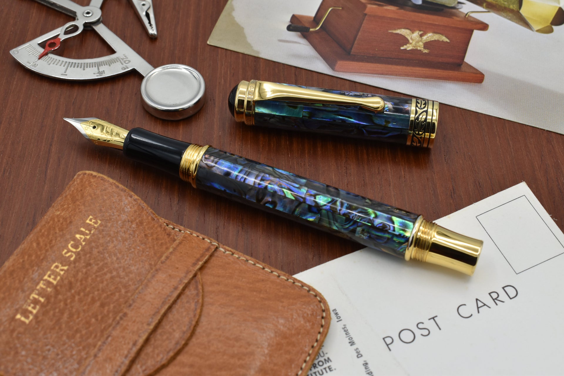 Xezo Maestro® Paua Abalone Sea Shell Fountain Pen (Fine Nib) - 18K Gold Plated