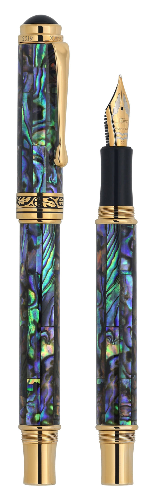 Xezo Maestro® Paua Abalone Sea Shell Fountain Pen (Medium-Fine 0.45 mm Nib) - 18K Gold Plated