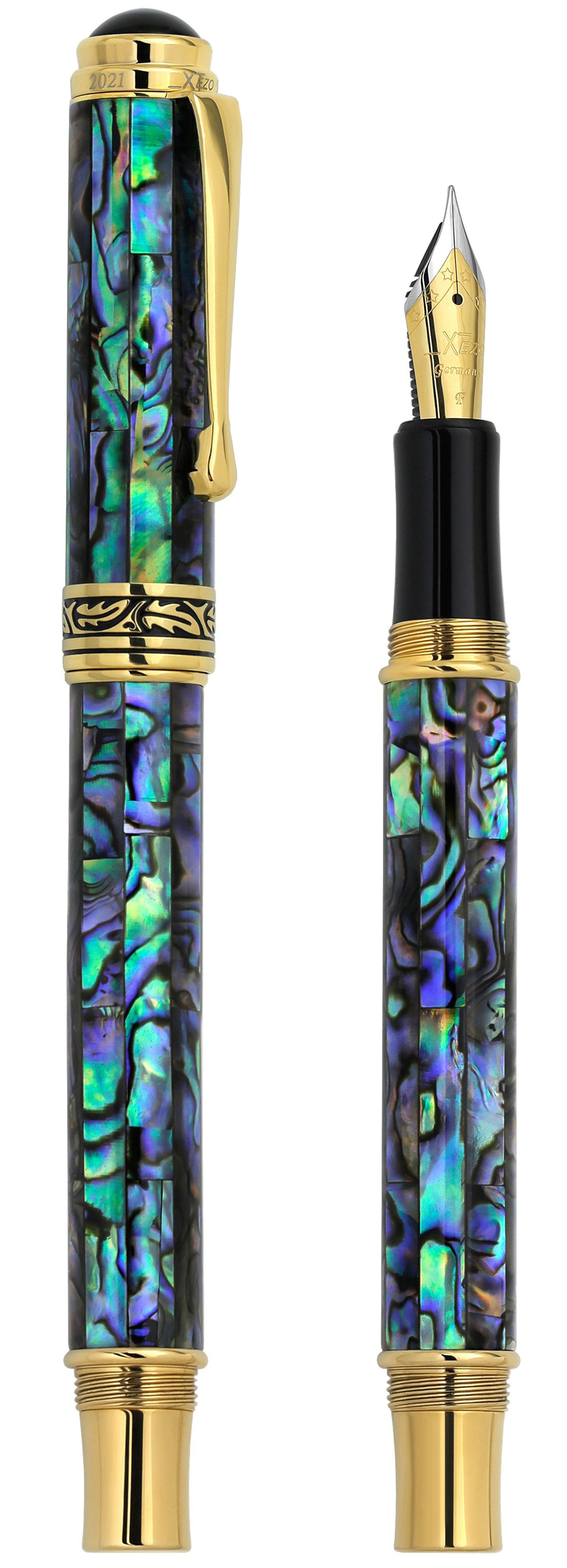 Maestro® Paua Abalone Sea Shell Fountain Pen (Medium Nib) and Rollerball Pen Set - 18K Gold Plated